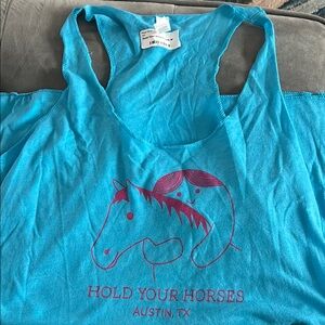 NWT Sz M Bella Canvas brand blue tank “Hold Your Horses”